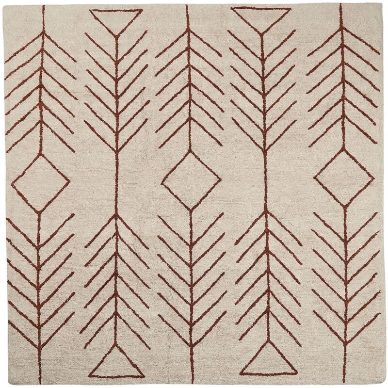 Tapis en Coton Marron et Beige 200 x 200 cm à Motif Géométrique Doux Carré Akoren