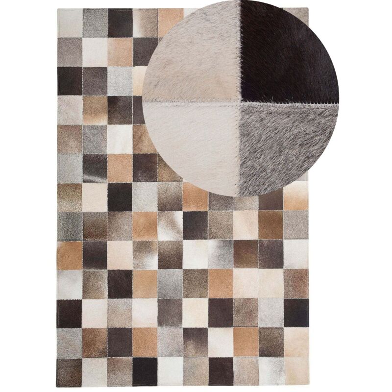 Beliani - Tapis Moderne à Carreaux 200 x 300 cm en Cuir Véritable Multicolore Fait Main Soke
