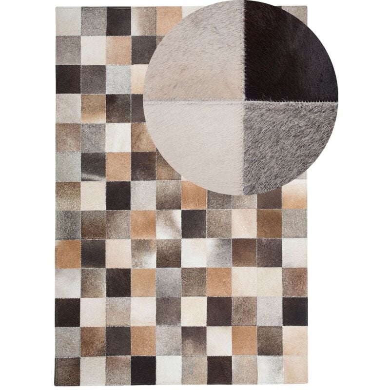 Beliani - Tapis Moderne à Carreaux 160 x 1230 cm en Cuir Véritable Multicolore Fait Main Soke