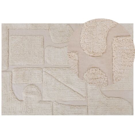 Tapis Minimaliste Beige Coton Motif Géométrique 160 x 230 cm Didim