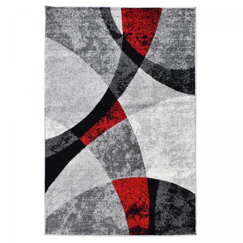 Tapis salon et chambre 150x220 rouge et gris rectangle tissé motif géométrique radule