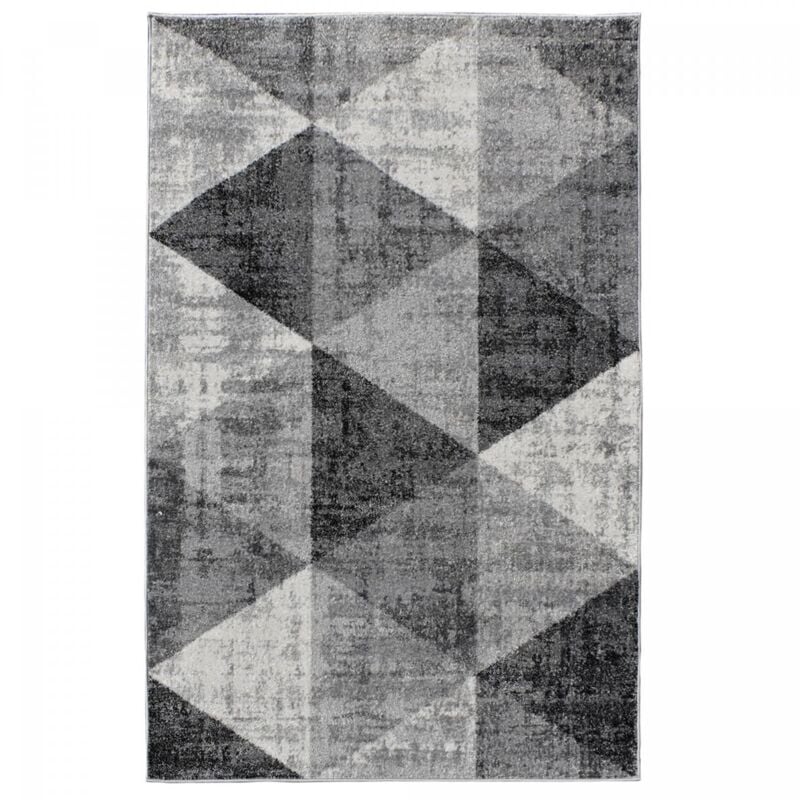 Tapis salon et chambre 150x220 gris et crème rectangle tissé motif géométrique soltam