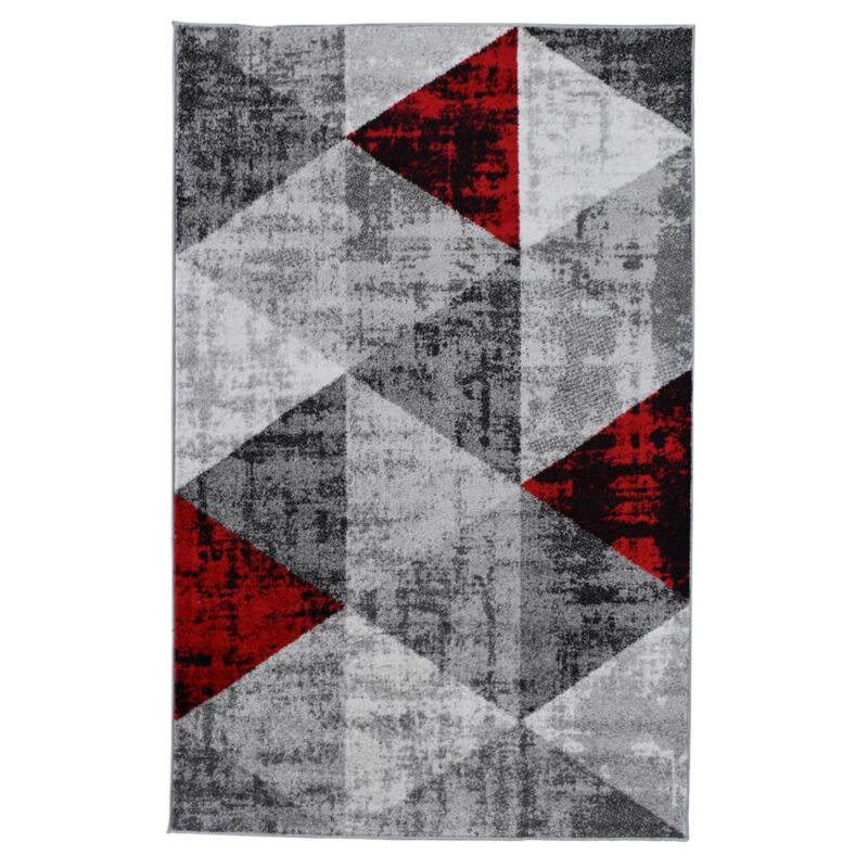 Tapis salon et chambre 120x170 rouge et gris rectangle tissé motif géométrique soltam