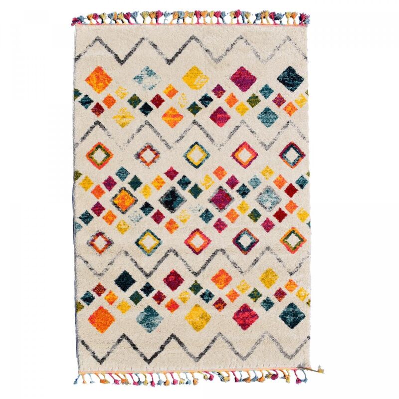 Tapis salon et chambre 160x230 crème et jaune rectangle tissé motif géométrique tang