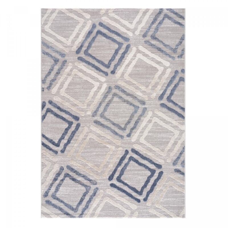 Unamourdetapis - Tapis salon et chambre 200x280 gris clair et bleu tissé motif géométrique douca