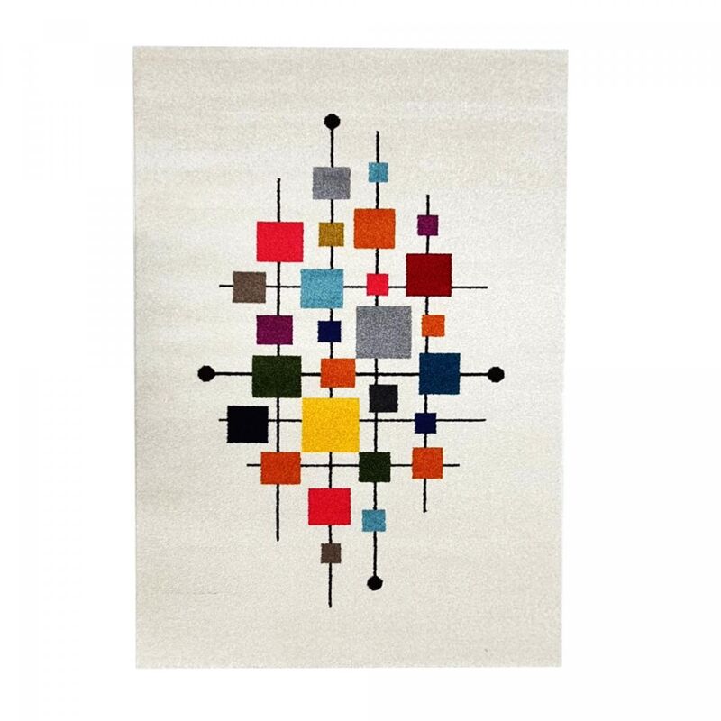 Jadorel - Tapis salon et chambre 60x110 crème rectangle tissé motif géométrique dourta