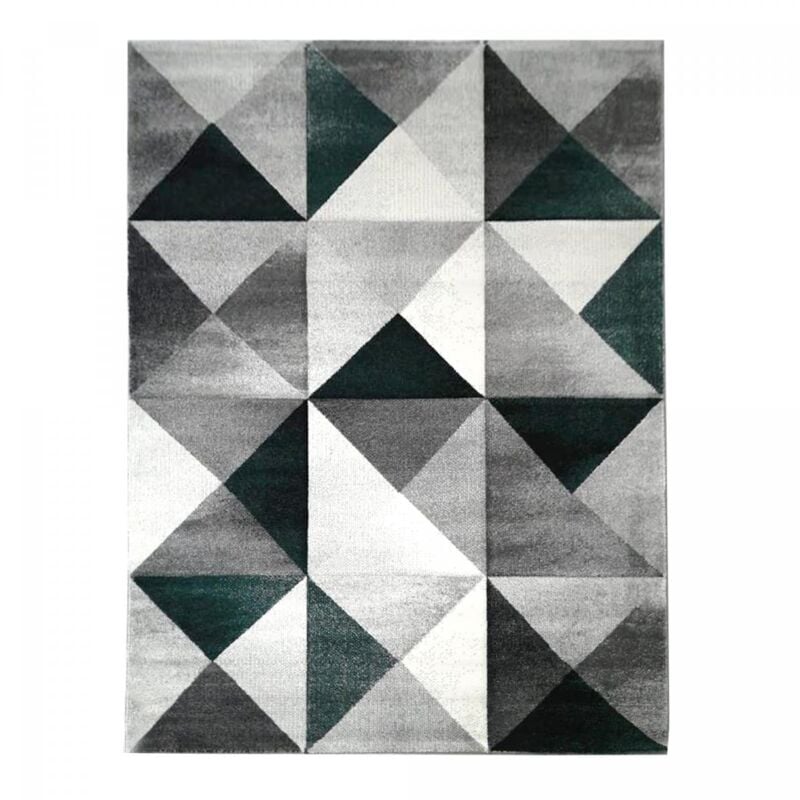 Tapis salon et chambre 160x230 gris et vert rectangle tissé motif géométrique trandou