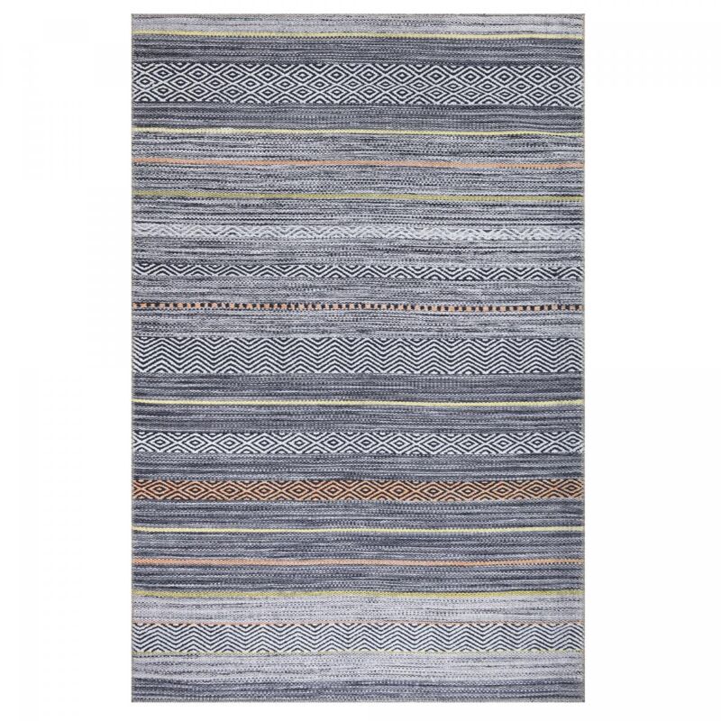 Tapis salon et chambre 75x150 gris et orange rectangle tissé motif ethnique NOBASTA