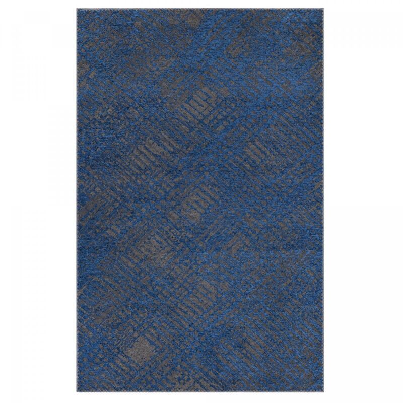 Tapis salon et chambre 115x180 bleu et gris rectangle tissé motif faux uni TEREMINDE