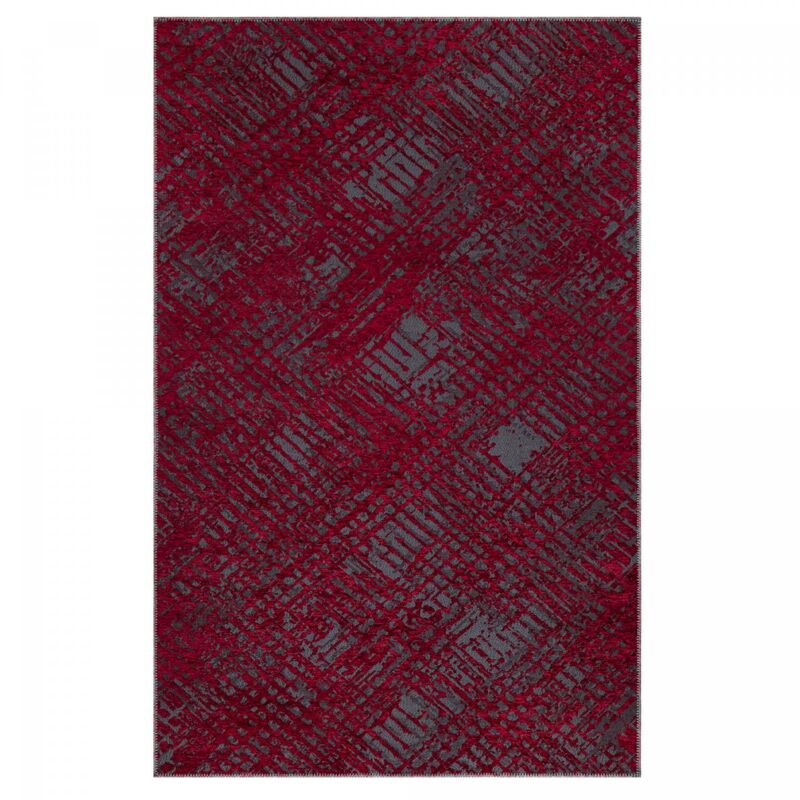 Tapis salon et chambre 200x290 rouge et gris rectangle tissé motif faux uni TEREMINDE