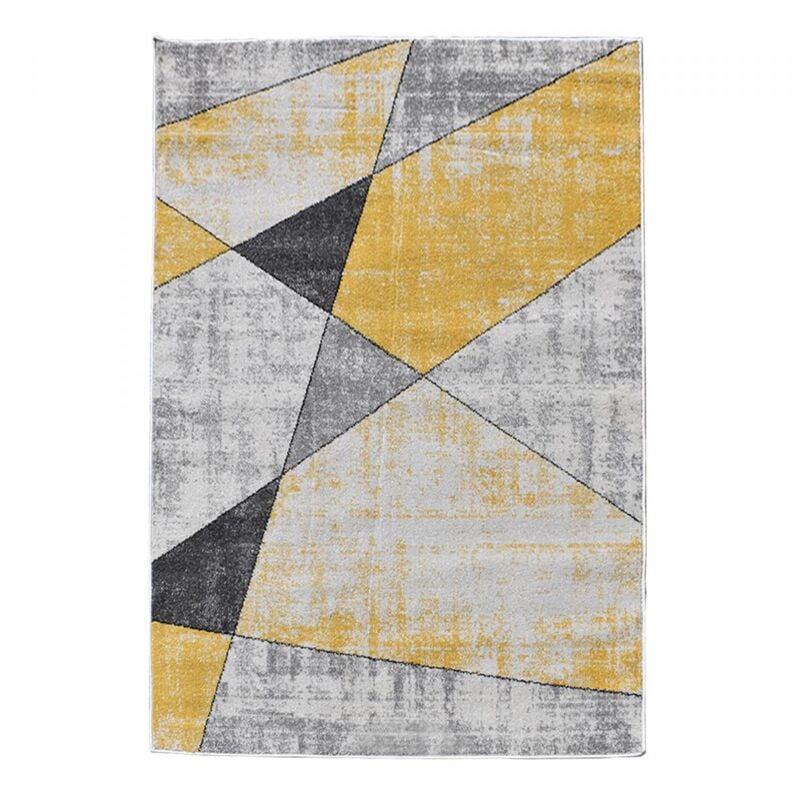 Tapis salon et chambre 200x280 jaune et gris tissé motif géométrique rosaline