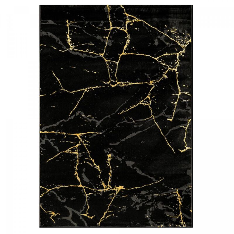 Tapis salon et chambre 120x170 or et noir rectangle tissé motif géométrique margold