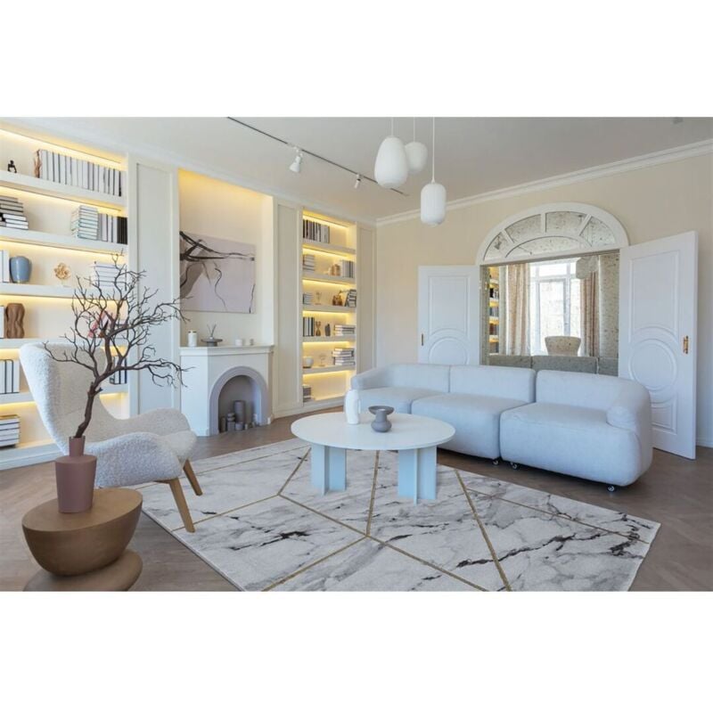 Deladeco - Tapis moderne à courtes mèches abstrait Quadri Gris 200x300