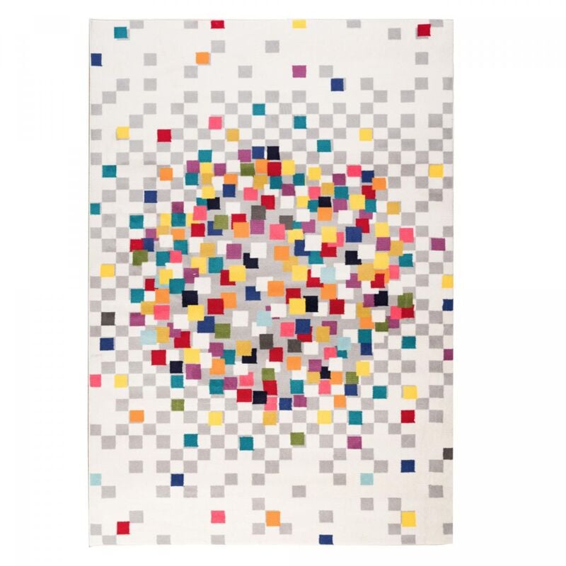 Jadorel - Tapis salon et chambre 60x110 crème rectangle tissé motif géométrique effact