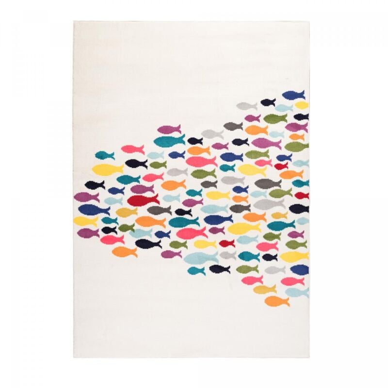 Jadorel - Tapis enfant tissé 60x110 crème rectangle motif animaux fishes