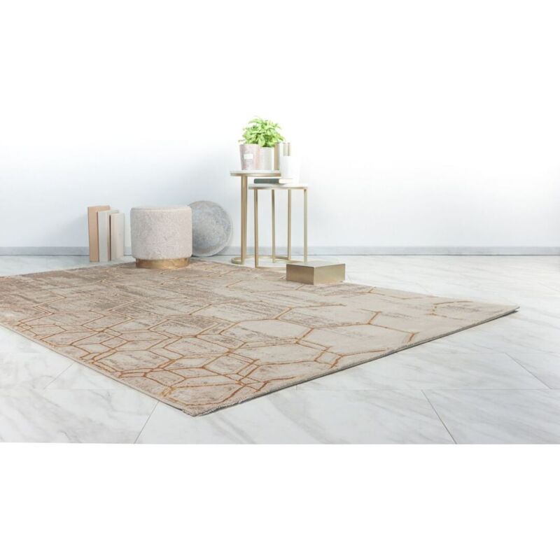 Hellocarpet - Tapis moderne courtes mèches rectangle Hadra Beige 160x230