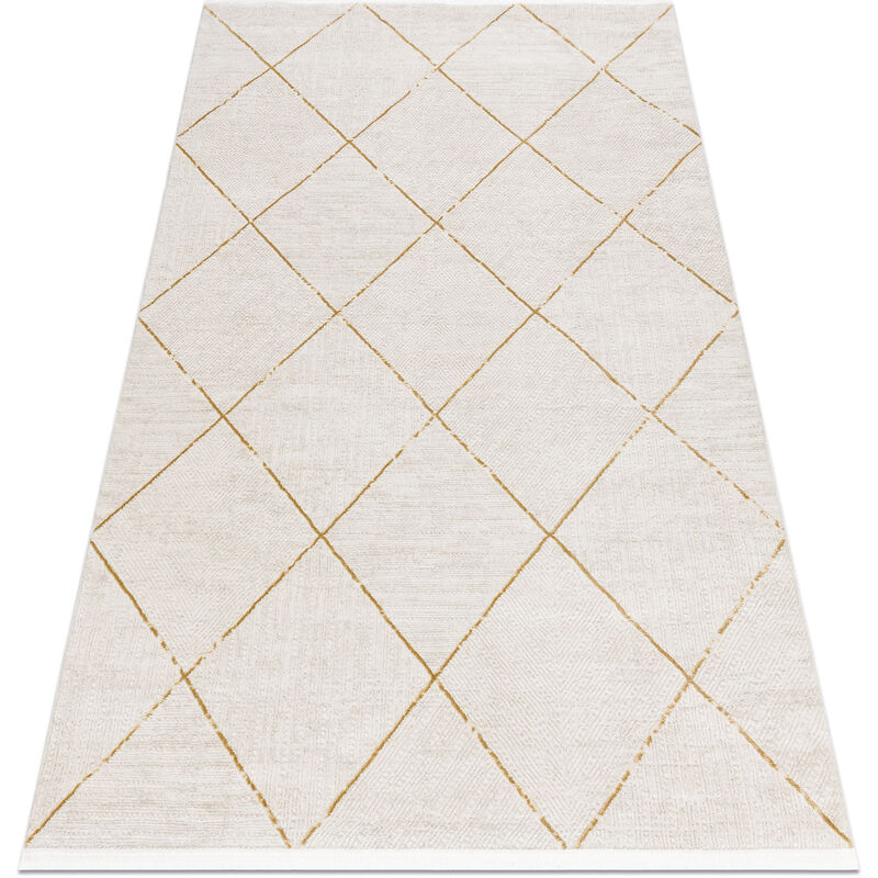 Rugsx - Tapis moderne duke 51245 crème / or - Treillis, structuré, très doux, franges beige 160x220 cm