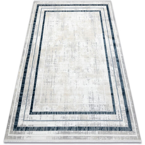 Tapis moderne DUKE 51523 crème / bleu - Cadre, structuré, très doux, franges blue 140x190 cm
