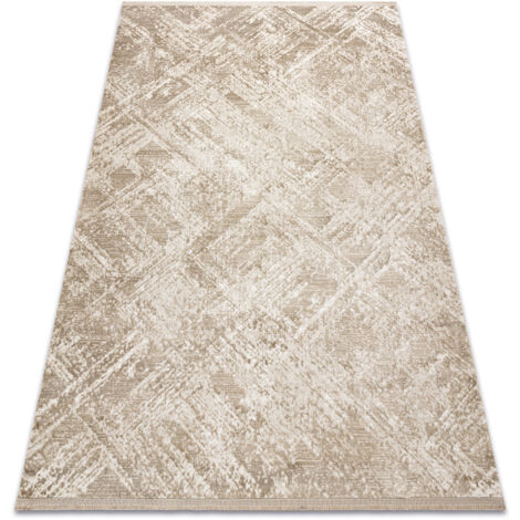 Tapis moderne DUKE 51541 beige - Géométrique, structuré, très doux, franges beige 180x270 cm