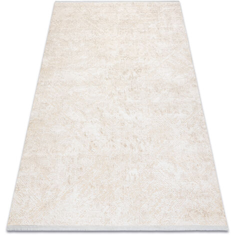 Tapis moderne DUKE 51541 crème - Géométrique, structuré, très doux, franges beige 80x150 cm