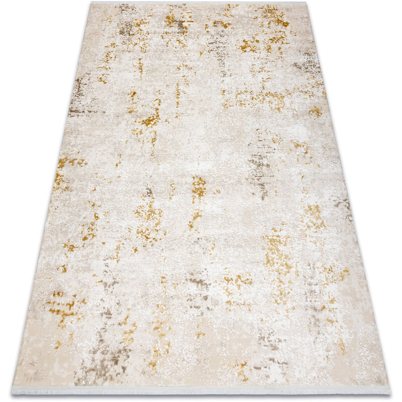 Tapis moderne duke 51546 crème / or - Vintage, structuré, très doux, franges beige 140x190 cm