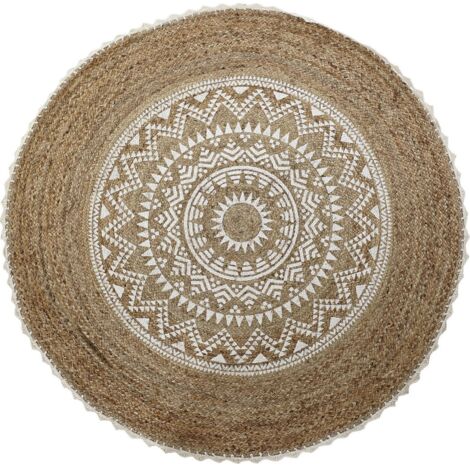 Tapis moderne en jute et coton confort élégant - Brun naturel mandala
