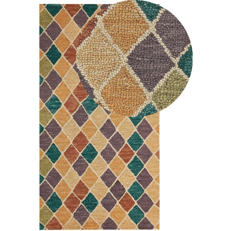 Beliani - Tapis Moderne en Laine 80 x 150 cm Motifs Géométriques Salon Chambre Couloir Multicolore Keskin