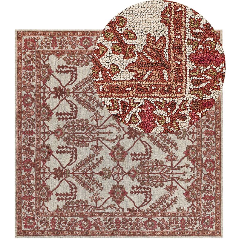 Beliani - Tapis Moderne en Laine à Motif 200 x 200 cm Incroyablement Doux Orange et Beige Adilcevaz