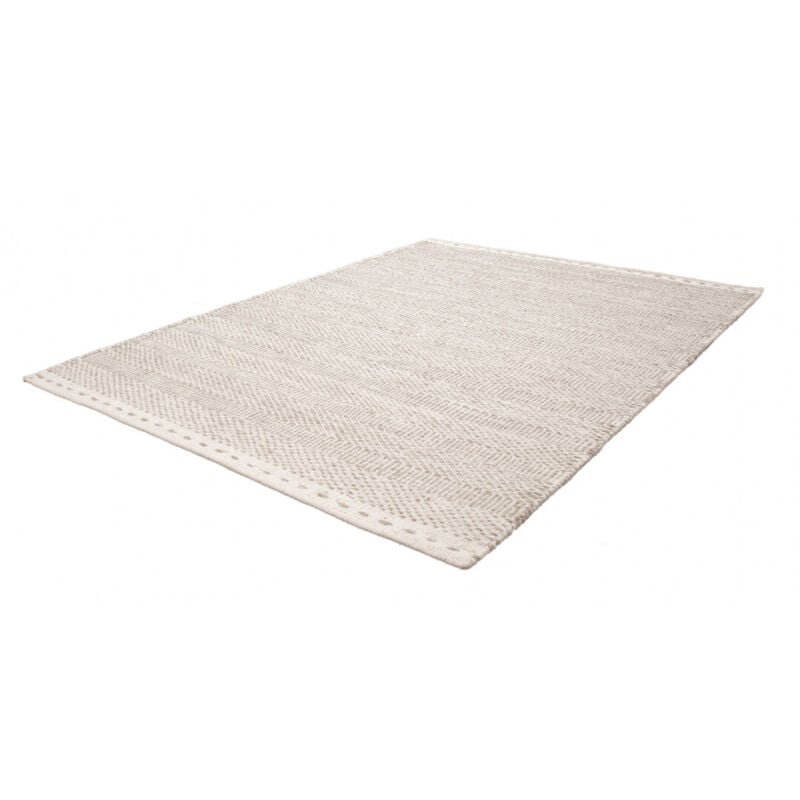 Deladeco - Tapis moderne en laine rectangle tissé main Dalma Beige 80x150