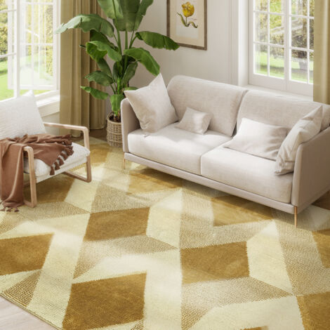 Tapis moderne hypoallergénique et lavable pour salon effet 3D 230x160 cm jaune