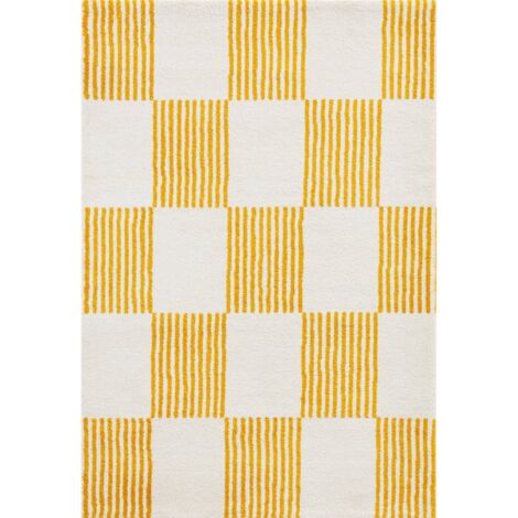 Tapis moderne jaune épais à poils longs doux - 80 x 140 cm