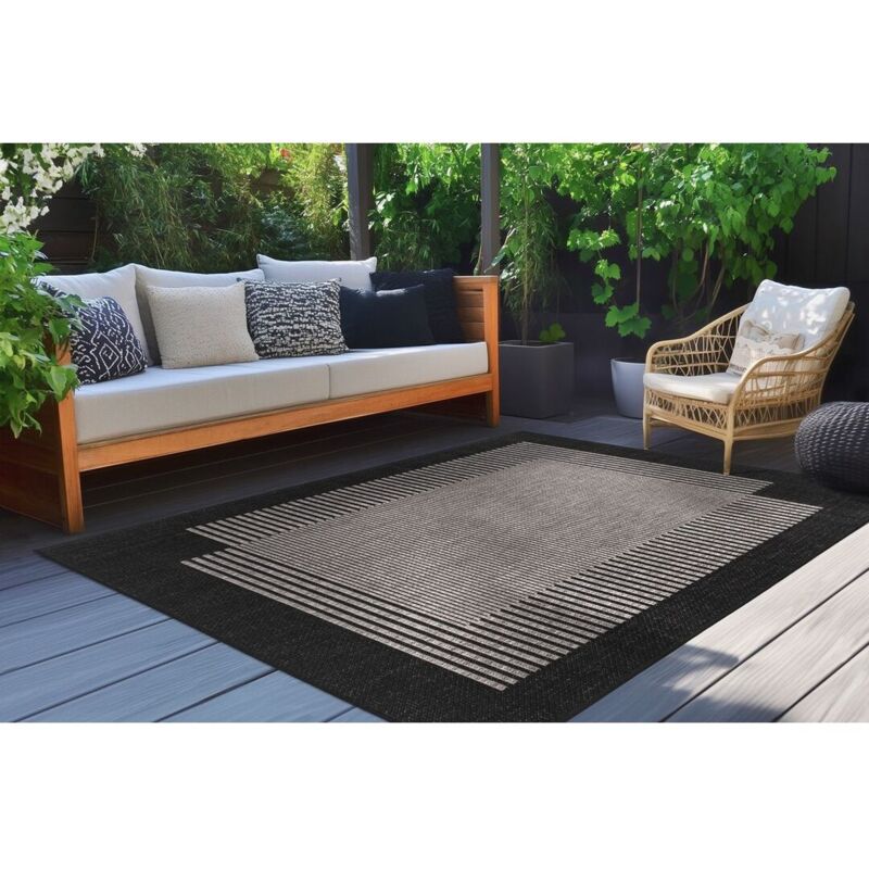 Allotapis - Tapis moderne plat intérieur et extérieur Nandou Noir 60x110