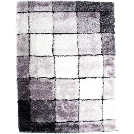 Tapis moderne polyester gris à motifs pour salon - Gris avec nuances de blanc et noir