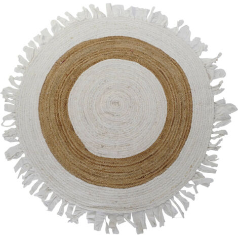 Tapis moderne style naturel finition élégante en coton et jute - Beige marron clair et naturel