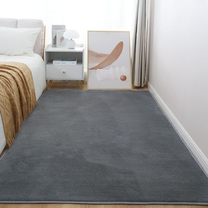 Jn.songs - Tapis Moelleux à Poils Courts Tapis Salon Dessous Antidérapant pour Chambre Bureau Couloir Gris Foncé - 180CMx200CM
