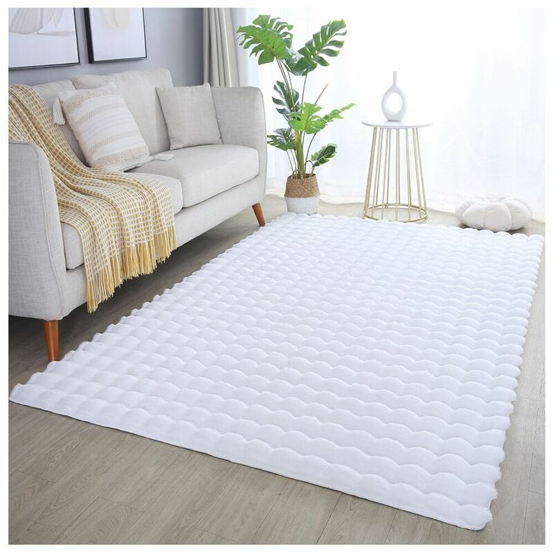 Tapis moelleux aspect 3D uni Whisper Blanc 120x170