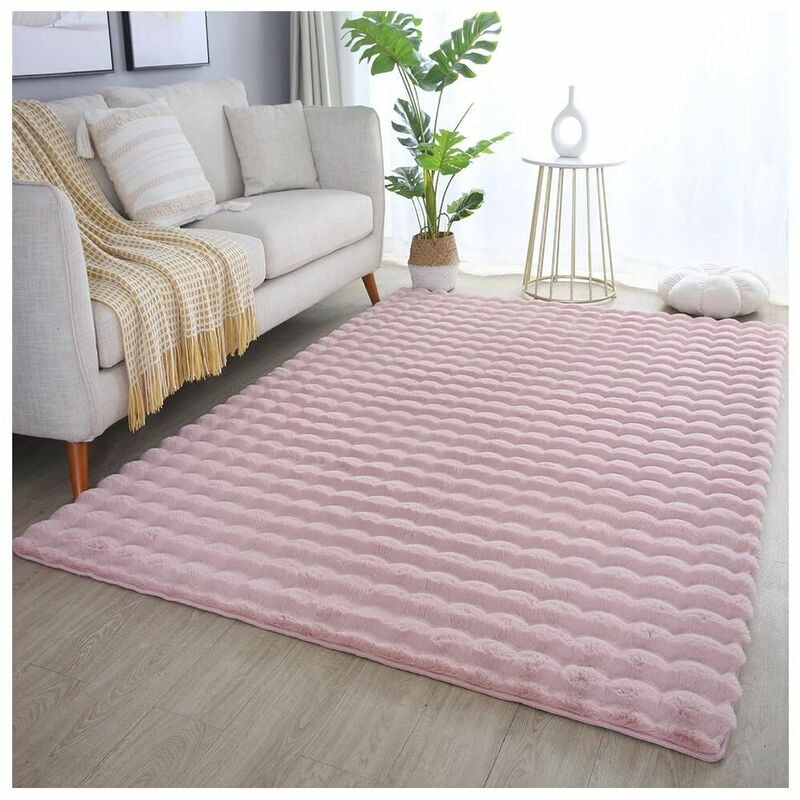 Allotapis - Tapis moelleux aspect 3D uni Whisper Rose 120x170