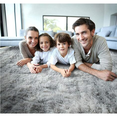 Tapis Moelleux au Sol Fausse Fourrure Moelleux Tapis Gradient Décoratif Tapis De Sol pour Chambre Salon Salle À Manger (Gris Clair, 80×120cm)