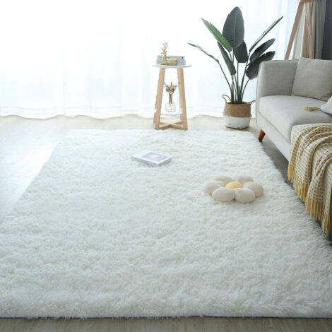 Tapis moelleux pour chambre à coucher, 100 x 140 cm, tapis moelleux, table de chevet, salon, chambre d'enfant, fille et chambre à coucher, blanc