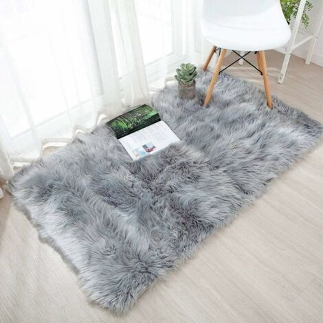 Tapis moelleux, tapis de lit moelleux tapis en fausse peau de mouton pour salon chambre d'enfant chambre canapé tapis tapis de lit de voiture (gris) - RWCuisine et vie › Meubles et décoration › Décora