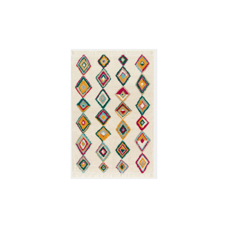 Décoweb - Tapis motif berbère à franges - Héritage du désert - Multicolore - 200 x 290 cm