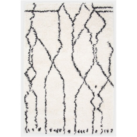 Tapis motif berbère à poils longs - Itahari - Noir et blanc cassé - 160 x 230 cm