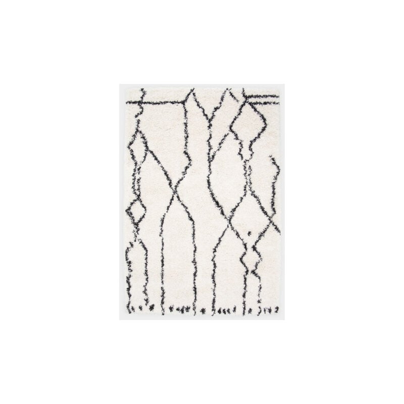 Décoweb - Tapis motif berbère à poils longs - Itahari - Noir et blanc cassé - 160 x 230 cm