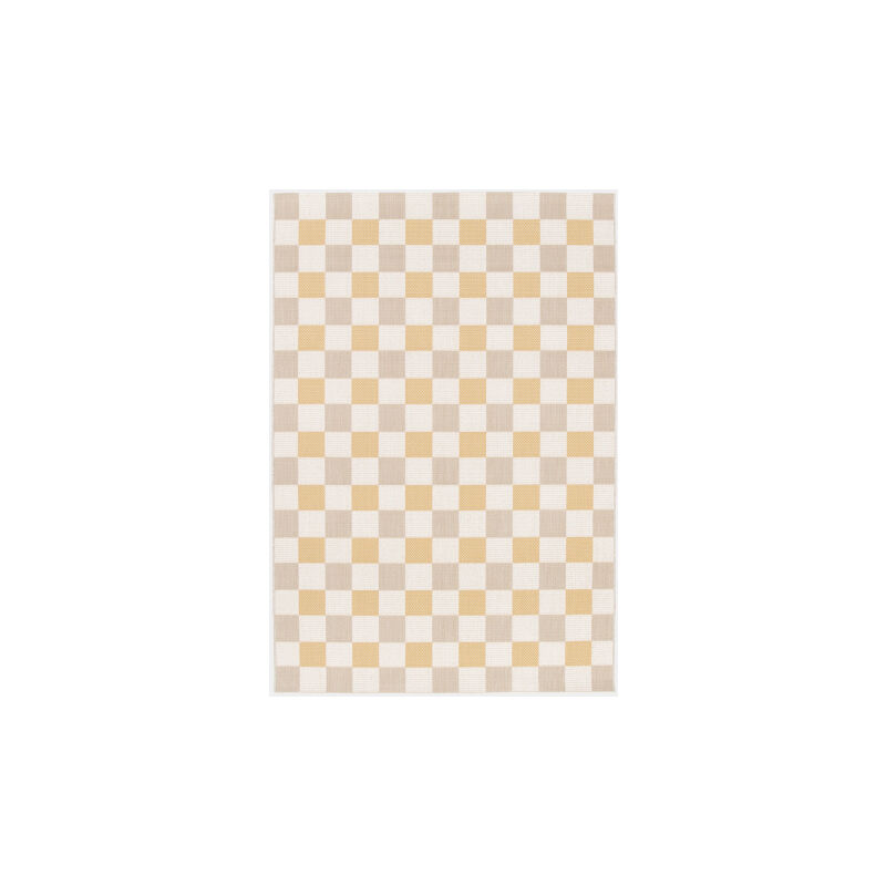 Décoweb - Tapis motif damier en matière recyclée - Andy - Beige et ocre - 160 x 230 cm