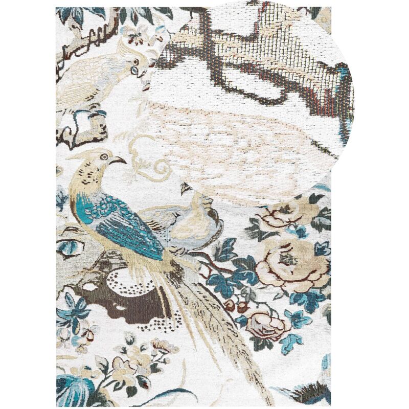 Tapis Multicolore en Coton 140 x 200 cm Tissu Jacquard à Motif d'Oiseau Salon Ariha