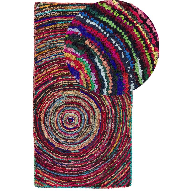 Tapis 80 x 150 cm en Coton Multicolore Fait Main Convient au Chauffage Sol Malatya
