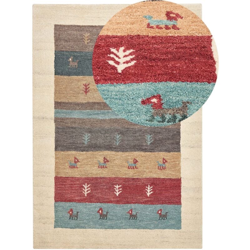 Beliani - Tapis Gabbeh Multicolore en Laine 160 x 230 cm à Motif Animaux et Plantes Fait Main Sarilar