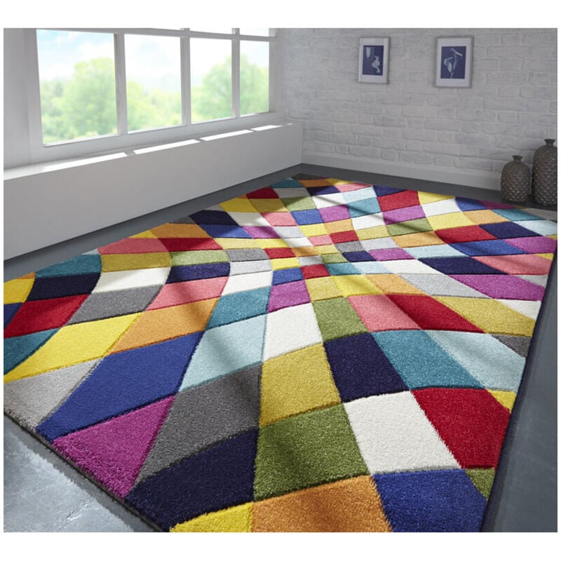 Tapis multicolore moderne rectangle à courtes mèches Rhumba Multicolore Ø 160