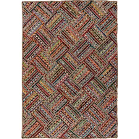 Tapis multicolore tissé main en coton et jute - 150 x 80 cm