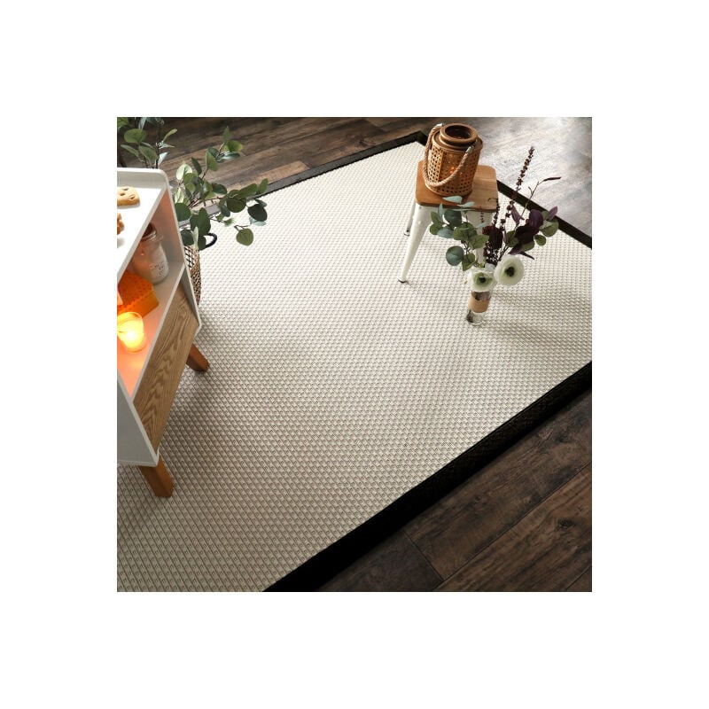 Tapis intérieur / extérieur Natté - Sumatra Blanc - Ganse Noire - 80 x 150 cm